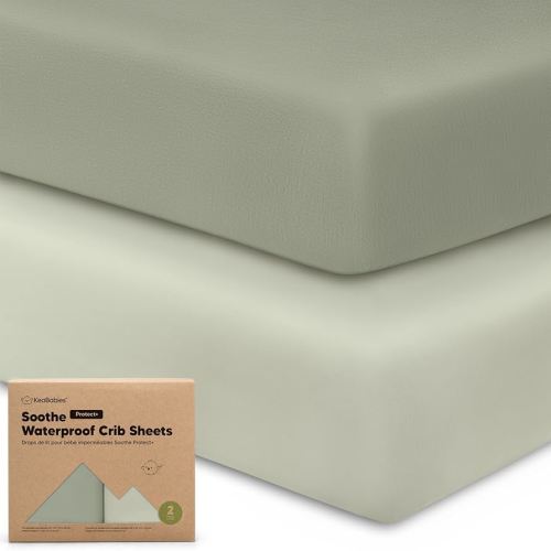 2-Pack Waterproof Crib Sheets for Girl, Boy - Organic Cotton 52X28 Fitted Crib Sheets Neutral, Crib Mattress Protector Sheets, Soft Toddler Bed Sheets, Washable Infant Fitted Baby Crib Sheets(Lichen)
