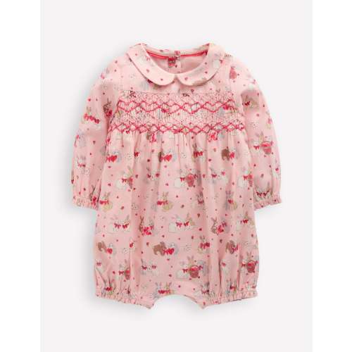 Smocked Romper-Pink Love Bunnies | Boden USA