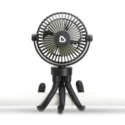 Munchkin® Stroller Fan - Portable Baby Cooling System with 4 Speeds, Rechargeable Battery, and Entertaining LED Lights, Black with Multicolored Lights