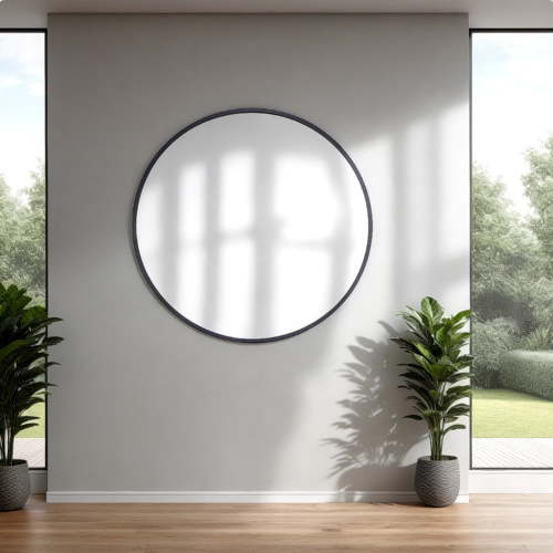 Abble 32" Wall Mirror Round Vanity Mirror Aluminium Framed Circle Bathroom Mirror Modern Wall Mirror, Black