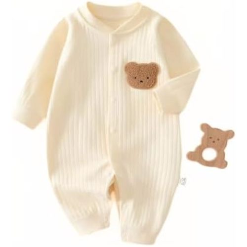 KaKa Co. Baby Long Sleeve Bodysuit Rompers, 100% Cotton, Soft & Hypoallergenic One-Piece Outfit for Infants 0-12 Months