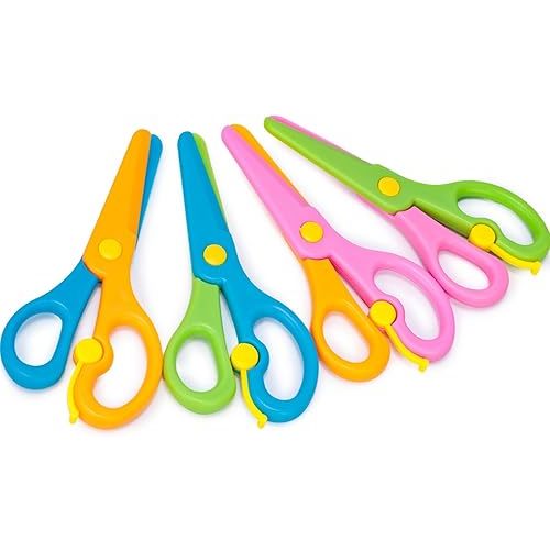 LOVESTOWN Kids Safety Scissors, 4 PCS Blunt Tip Scissor Preschool Training for Toddler & Children, Anti-Pinch Design, Child Hand Eye Coordination Development, Playdough Tools Scrapbooking Supplies