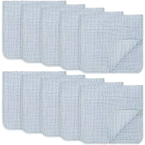 Comfy Cubs Muslin Burp Cloths Large 100% Cotton Hand Washcloths for Babies, Baby Essentials 6 Layers Extra Absorbent and Soft Boys & Girls Baby Rags for Newborn Registry (Slate 10-Pack, 20" X10")