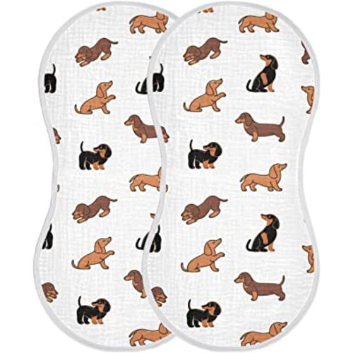 Muslin Baby Burp Cloths Set of 2, Soft Absorbent Cute Dogs Dachshunds Muslin Washcloths, Bibs, Face Towel for Newborn Boys Girls, 22 x 11 Inch