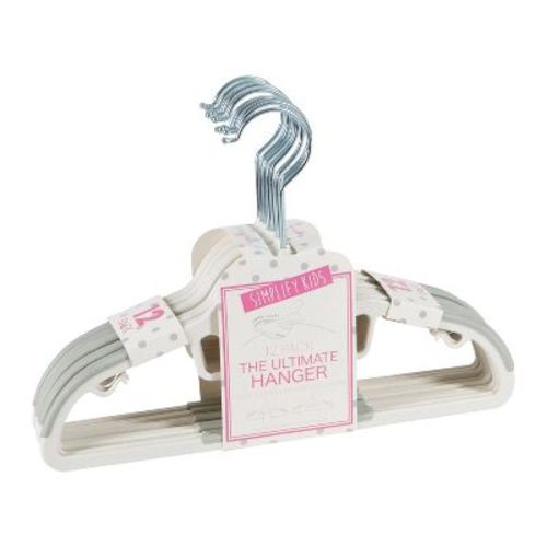 Simplify 12pk Kids' Razor Thin S-Shape Suit and Shirt Hanger with Tie Bar White: Metal & TPR, Multipurpose, 12ct