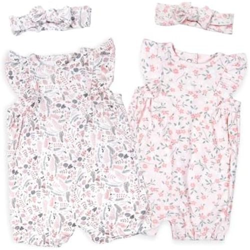Baby Girls Ruffled Sleeve Rompers Toddler Girls Jumpsuits One-Piece Cotton Outfits