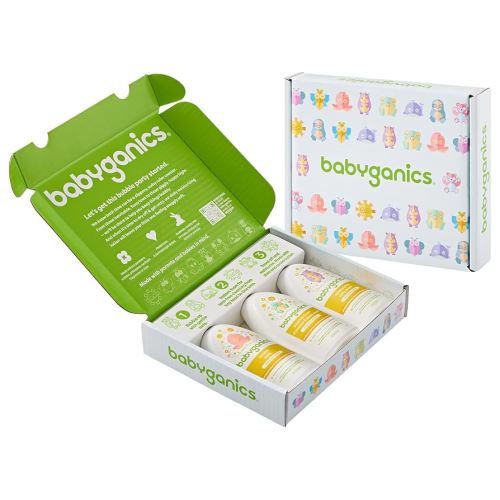 Babyganics Bath Time Giftset, Bubble Bath, Squeeze Foam Shampoo + Body Wash, Moisturizing Daily Lotion in Chamomile Verbena