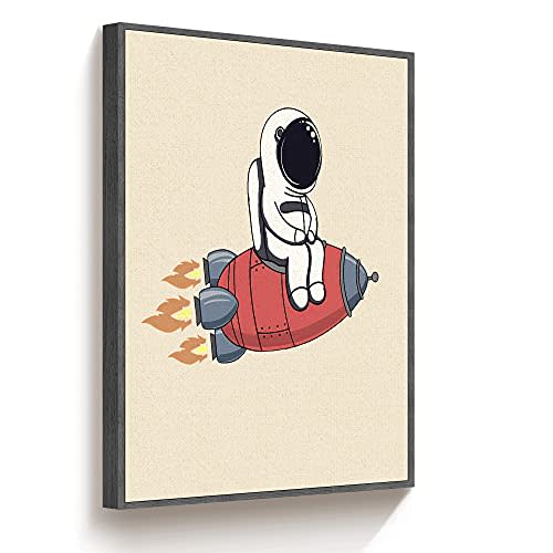 TIME TREE Space Wall Art, Framed Canvas Wall Art Space Poster, Astronaut Decor Space Pictures, Wall Decorations for Living Room, Kids Bedroom Decor Black frame, Nursery Artwork for Boys Girls 16x24