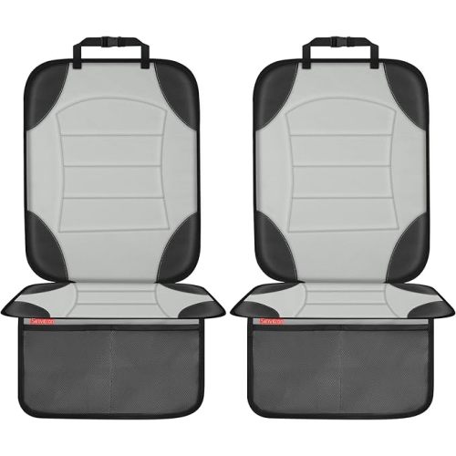 Sinvitron Car Seat Protector for Child Car Seat - Waterproof Non-Slip Leather Mat with 2 Mesh Pockets, Universal Seat Cover for Baby, Pets & Vehicles(2-Pack,Black)