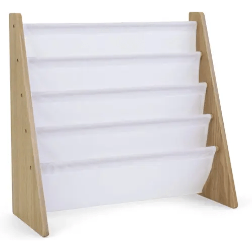 Humble Crew, 4 tier, Natural/White Kids Book Rack Storage Bookshelf with Deep Sleeves, Universal