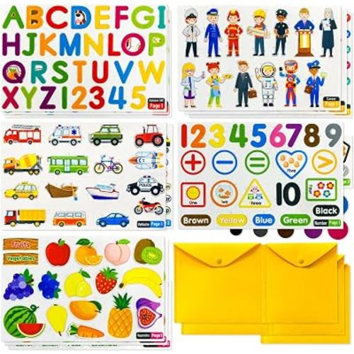 PENGFULL Juego de 5 piezas de aprendizaje de fieltro, letras del alfabeto, números de frutas y verduras, ayudantes de la comunidad, piezas de aprendizaje de transporte, para tablero de franela de fieltro, para niños pequeños, jardín de infantes, preescola