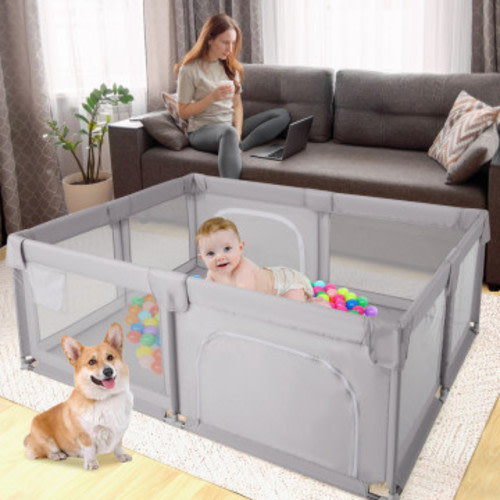 75 x 59 Inch Large Baby Playpen with Breathable Mesh and Zipper Doors