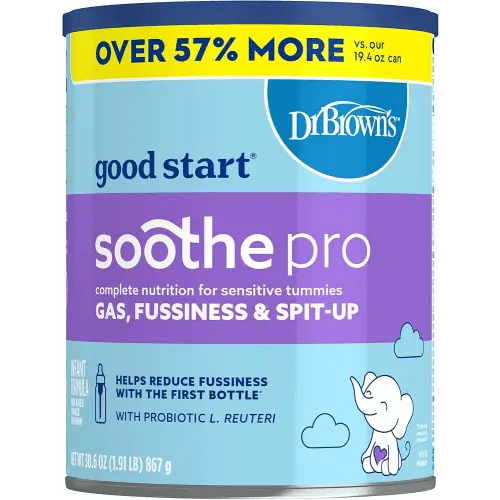 Good Start | Dr. Brown's Soothe Pro, Baby Formula Powder, for Sensitive Tummies, Gas, Fussiness and Spit-Up, Infant Formula with Probiotics, DHA, Non-GMO, 30.6 Ounce