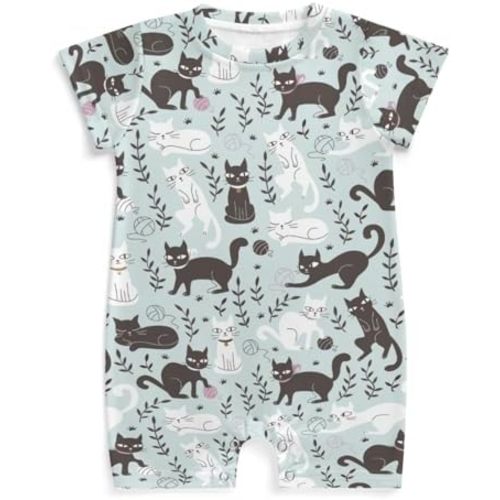 Cats Floral Leaves Baby Romper Short Sleeve Infant Baby Boy Girl Jumpsuits Sleep