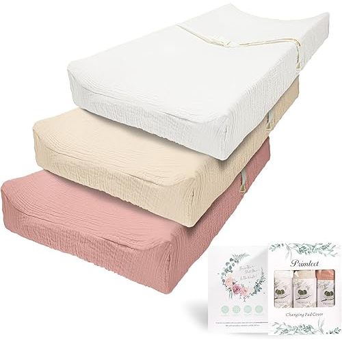Muslin Changing Pad Cover for Boys Girls 100% Cotton Fitted Baby Diaper Changing Table 3 Pack Soft and Breathable for Standard Changing Table Topper 32"x16"