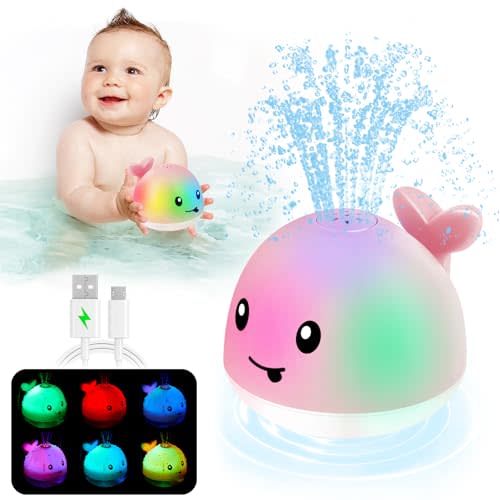 ANGGIKO Baby Girl Bath Toys, Toddler Bath Toys for Kids Ages 1-3, Light Up Whale Bath Toy Sprinkler, Pool Water Table Infant Baby Toy 6-12-18 Months Bathtub Fountain Toy Girls 1st Birthday 1 2 3 Gifts