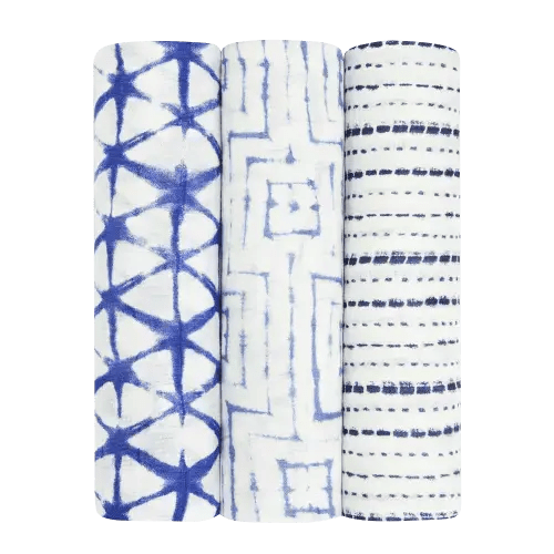 aden + anais boutique indigo shibori silky soft swaddle 3 pack