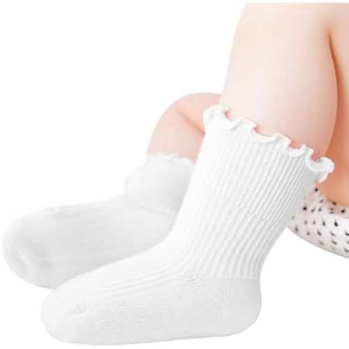 Witwot 6 Pairs Baby Girls Ruffles Ankle Socks Toddler Boys Dress Sock Soft Cotton Size 6M - 7Y