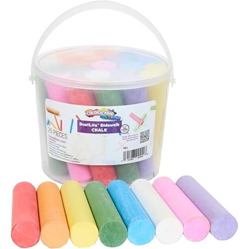 Colorations Jumbo Washable Sidewalk Chalk Set - 20 Pieces, 8 Assorted Colors, 4” x 1” Each, Non-Toxic, Outdoor Play for Kids, Ages 4+