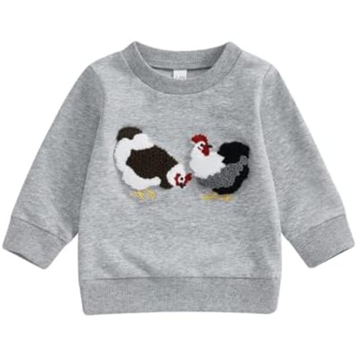 Toddler Baby Boy Girl Fall Winter Clothes Long Sleeve Sweatshirt Crewneck Chicken Embroidery Pullover Sweater Tops