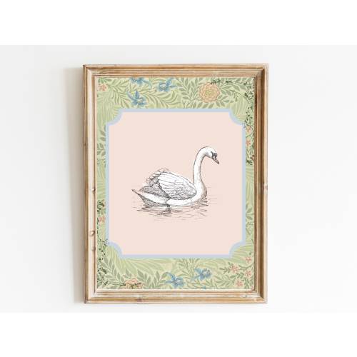 Swan Print Nursery Decor • Swan Nursery Art • Printable Wall Art • Pastel Vintage Floral • Nursery Wall Grandmillennial Art Girl