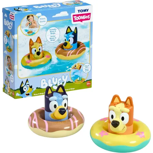 TOMY Toomies Splash & Float Bingo and Bluey Water Toys - 2-in-1 Toddler Bath & Pool Play Set with Pour Cups & Water Wheels - Ages 18 Months+