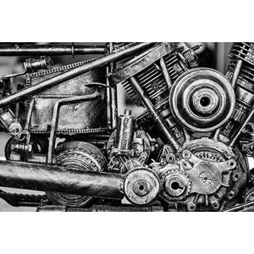 Old Vintage Motorcycle Metal Engine Block Black And White Photo Cool Wall Art Print Poster 36x24
