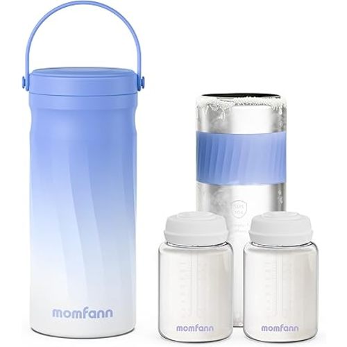 Portable 20oz Stainless Steel Breast Milk Cooler with 360° Surround Cooling – Keeps Breast Milk Cold for 24 Hours, Ideal for Travel & Outdoor Use, Includes 2 x 10oz Bottles