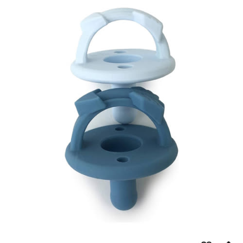 Itzy Ritzy Silicone Pacifiers for Newborn - Itzy Soother Pacifiers Feature Collapsible Handle & Two Air Holes for Added Safety; For Ages Newborn and Up, Set of 2 in Light Blue & Dark Blue