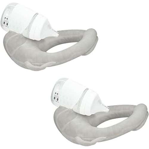 2 Pack Self Feeding Baby Bottle Holder, Adjustable Bottle Holder for Baby, Baby Bottle Holder Hands Free, Bottle Propper for Baby, Twin Feeding Pillow Bottle Holder with Side Handles, Gray