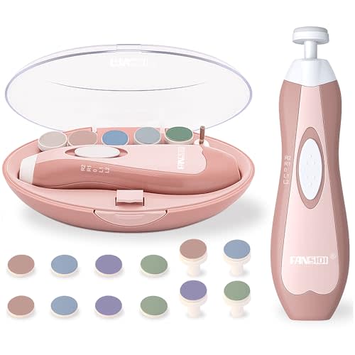 Fansidi Baby Nail Trimmer Electric  Limited Blush Petal Pink, Gentle Baby Nail File Electric| 10 Grinding Heads + 8 Replacement Pads| Quiet LED |Baby Nail Clippers for Newborn Infant Toddler