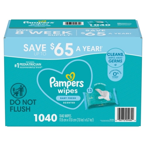 Pampers Baby Fresh Scented Wipes, Complete Clean, Hypoallergenic, Diaper Changes (1040 Count)
