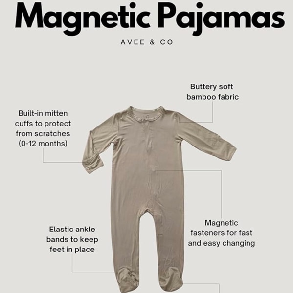 Avee & Co Footie Pajamas - Quick Magnetic Fastener Sleeper for Baby Boy and Girl (0-24 months)