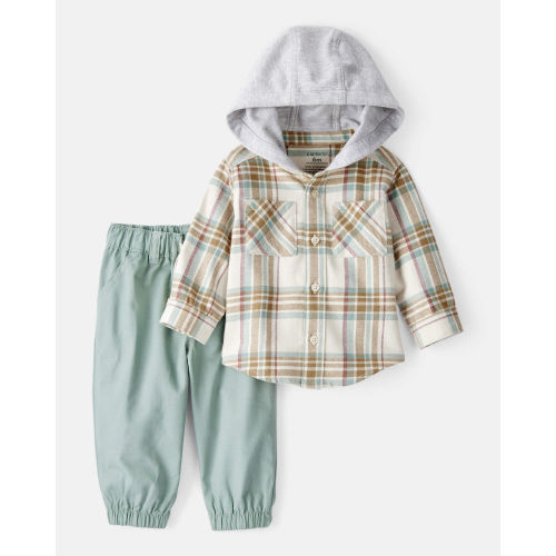 Baby Boy 2-Piece Plaid Cotton Long-Sleeve Tee & Pant Set - Brown/Green - Carter's | Carter's