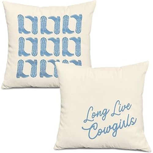 Long Live Cowgirls Western Pillow Covers 18x18 Set of 2, Coastal Cowgirl Room Decor, Cowgirl Bedroom Decor, Western Room Decor for Teen Girls, Cowgirl Stuff, Western Gifts for Women