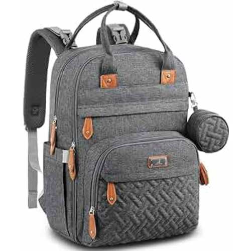 BabbleRoo Diaper Bag Backpack - Multi function Waterproof Diaper Bag, Travel Essentials Baby Tote with Changing Pad, Stroller Straps & Pacifier Case - Unisex, Dark Gray