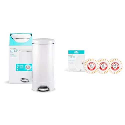 Munchkin® Step™ Diaper Pail Powered by Arm & Hammer, #1 in Odor Control, Award-Winning, Includes 1 Snap, Seal & Toss™ Bag, 1 Starter Refill Ring, and 4 Puck™ Baking Soda Cartridges