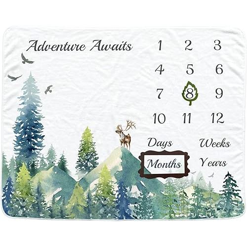 Baby Monthly Milestone Blanket for Boys & Girls, Baby Month Blanket, Soft Flannel Photography Background Prop Blankets, Mountain…
