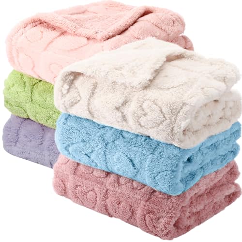 6 Pack Baby Fleece Blanket Bulk Heart Checkered Baby Blanket 30 x 40 Inches Soft Fuzzy Throw Blankets for Cozy Fluffy Stroller Blankets