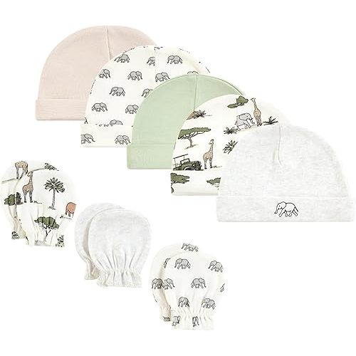 Hudson Baby Unisex Baby Cotton Cap and Scratch Mitten Set, 0-6 Months