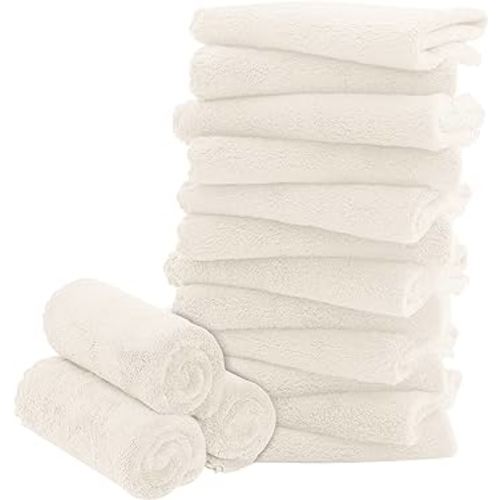 16 Pack Baby Washcloths - Luxury Coral Fleece - Extra Absorbent and Soft Wash Clothes for Newborns, Infants and Toddlers - Suitable for Sensitive Skin and New Born - Baby Shower - Cream, 10x10 Inch