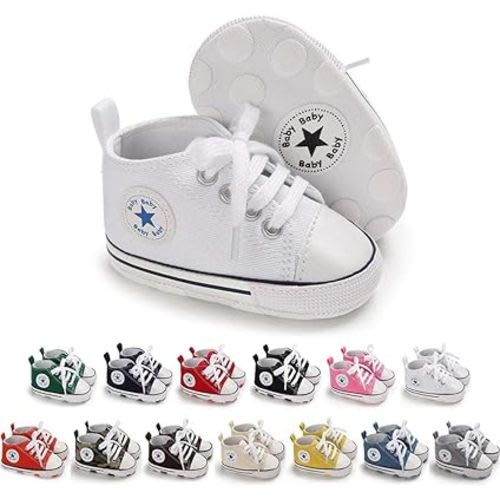 Meckior Baby Girls Boys Canvas Sneakers Soft Sole High-Top Ankle Infant First Walkers Crib Shoes