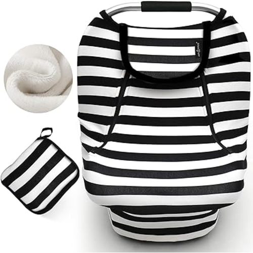 ACRABROS Car Seat Covers for Babies,Winter Autumn Spring Infant Carseat Cover Canopy for Boys and Girls,Stretchy Adjustable Peeping Window with Mesh Cover,Warm Breathable Universal,Black White Stripe