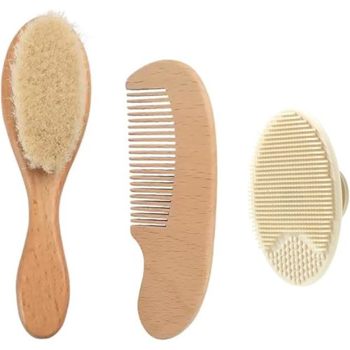 PandaEar 3 Pack Baby Brush and Comb Set Newborn, Silicone Cradle Cap B