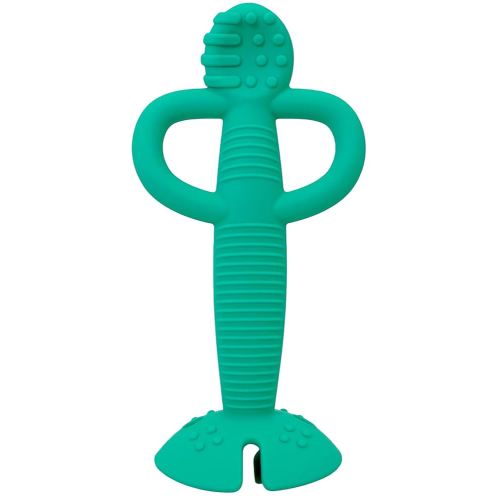 Busy Baby Teething Spoon - 2-in-1 Teether and Training Spoon for Self Feeding, Dishwasher Safe, BPA Free, Food Grade Silicone (Spearmint)