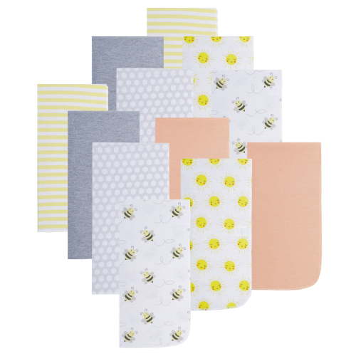 EVERYDAY KIDS 12 Pack Burp Cloths - Bees/Sun/Stripes