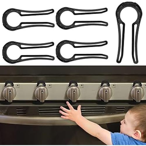 Stove Knob Lock for Child Safety and Proofing (5 Pack), Oven Knob Safety Covers for Kids and Pets(Black)