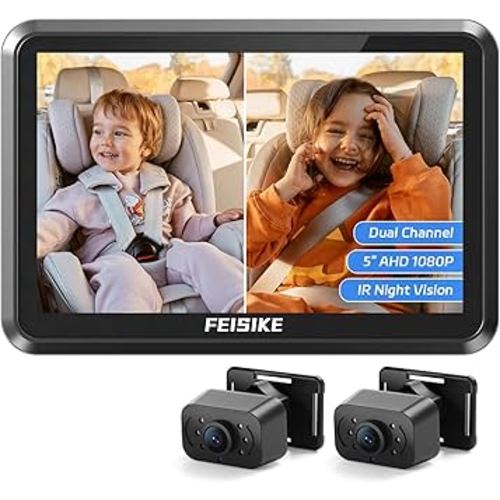FEISIKE Baby Car Camera, 1080P Dual-Channel 5 inch Display Baby Car Mirror with 2 IR Night Vision Camera, Easily Install Car Camera for Baby with Crystal Clear Wide View for Rear Facing Seat