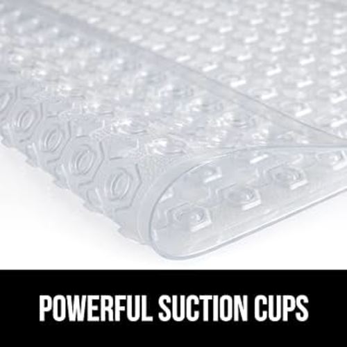 Amazon.com: GORILLA GRIP Patented Bath Tub Shower Mat, Machine Washable Bathtub Floor Liner Mats, Suction Cups and Drain Holes to Keep Tubs Clean, Soft on Feet, Bathroom Essentials, 35x16 Inch, Clear : Home & Kitchen