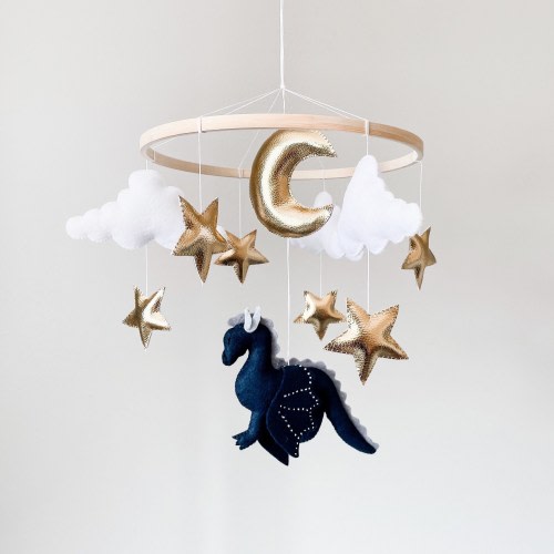 Dragon Baby Mobile: Moon, Stars, Clouds Nursery Decor